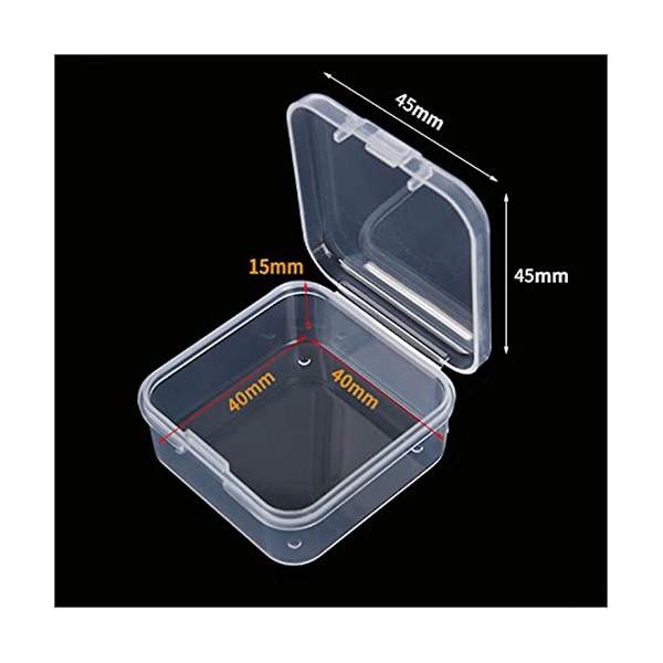 Firkantede Mini Gennemsigtige Plast Opbevaringsbeholdere Æske Etui Med Låg Til Små Genstande (1,77x1,77x0,8 tommer), (gennemsigtig)