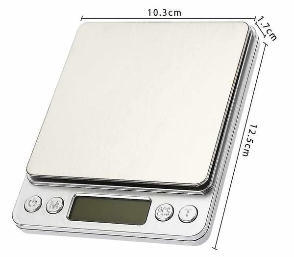 I2000 3Kg 0.1G Mini Digitalvægt i rustfrit stål med platform og bakke