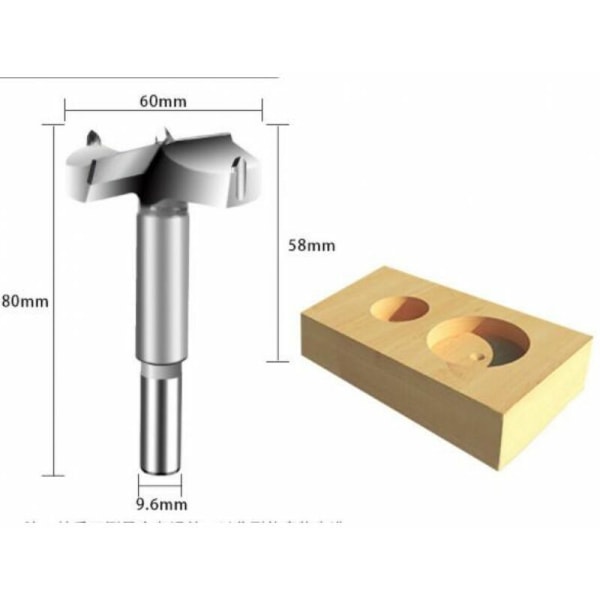 Träborrdiameter 60 mm hårdmetallförsänkningsbit för att forma hål i träbearbetning Montering av kuldörrar Trälådor Plastplywood 2st
