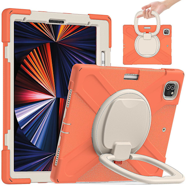 Nytt fodral för iPad Pro 12,9 tum 2021 med roterande stativ, stöttåligt, kameraskydd (korallorange)