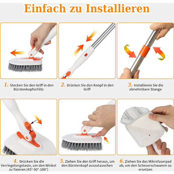 Mop-skrubba med handtag, 3-i-1 borste, skrubbdyna och mikrofiberduk, 133 cm rengöringsborste