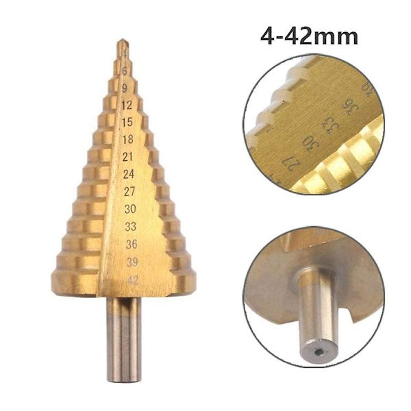 HSS Stepped Taper Drill Bit - 4-42mm - 14 storlekar - Hög hastighet stål rund skaft hålfräsverktyg