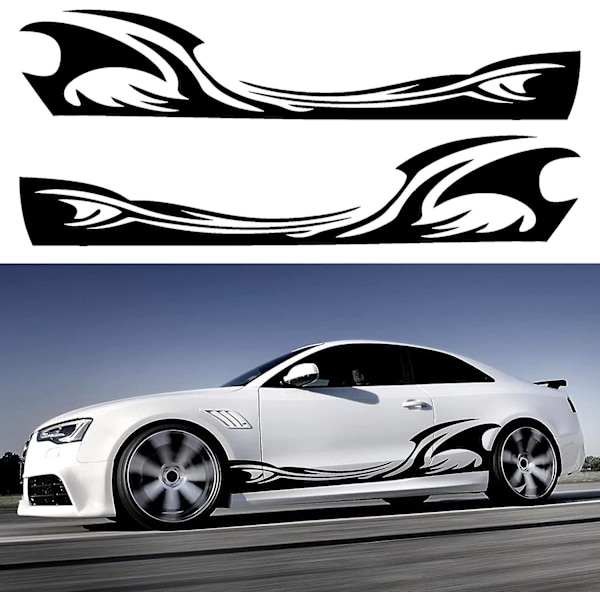 2 stk. 82'' Wave Flame Graphics Bil Karosseri Side Stickers Flame Racing Sports Stripe Decals til Bil Universal Vinyl Vandtæt Dekoration Tilbehør
