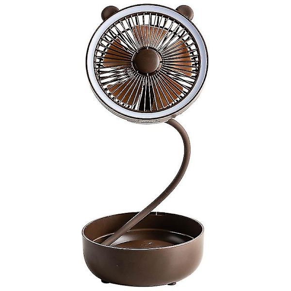 Sammenklappelig opbevarings-LED-lys bærbar USB-ventilator skrivebordsvæglampe nattelys (brun)