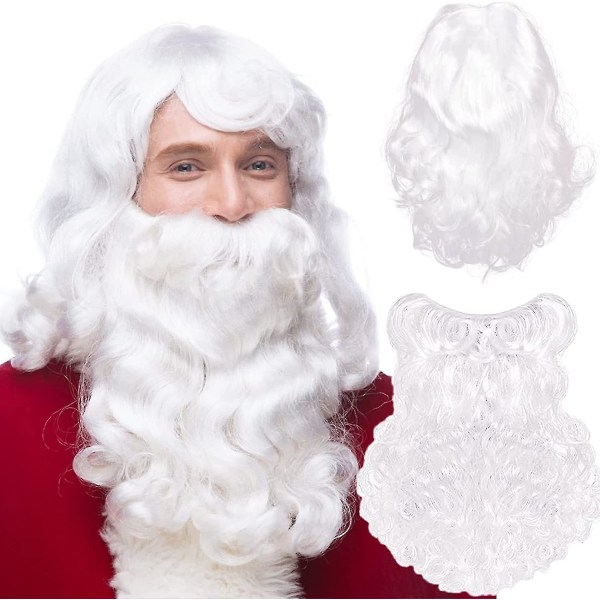 Julperuk Santa Claus Peruk,tomteskägg,julskägg Julrollspel,peruk + skägg(vit)