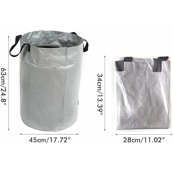 Stor trädgårdsavfallspåse Återanvändbar förvaringspåse Hopvikbar sopsäck Rivtålig Lövgräspåse Grå (63 x 45cm) 100L