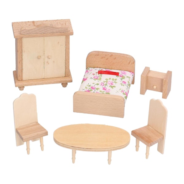 Dockhus Trä Sovrum Möbler Set Lätt Exquisit Mini Sovrum Möbler Modell för DockhusSovrum Serie