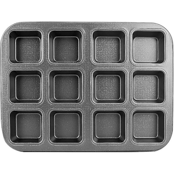 1 sæt 12 kvadratiske hulrum mini kage non-stick bage kulstofstål bageform kage brødform 3x4 individuel skæremaskine pladebakke