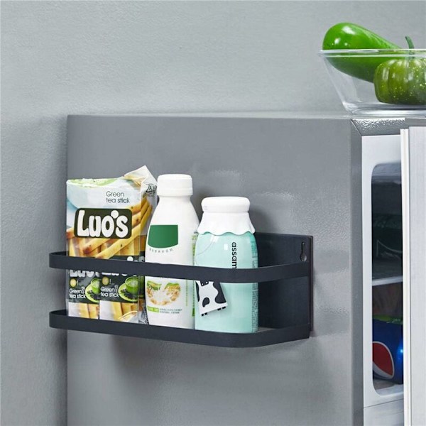 Kyl Magnet Kryddhylla Organizer Magnetisk Enkelsidig Kylskåps Sida Förvaringsställ Kök för Kryddhyllor Svart