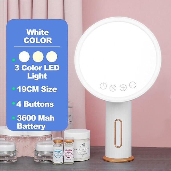 3-färgad LED-sminkspegel med stativ, uppladdningsbar, bärbar lampa med strömbrytare, sminkbord, skrivbordslampa (3-färgat ljus, vitt)