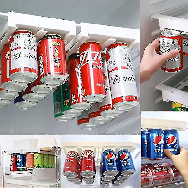 Hengende stabelbar boksdispenser for kjøleskap, brusboksarrangørstativ for pantry, fryser, kjøkken, stabelbar drikkevareholder