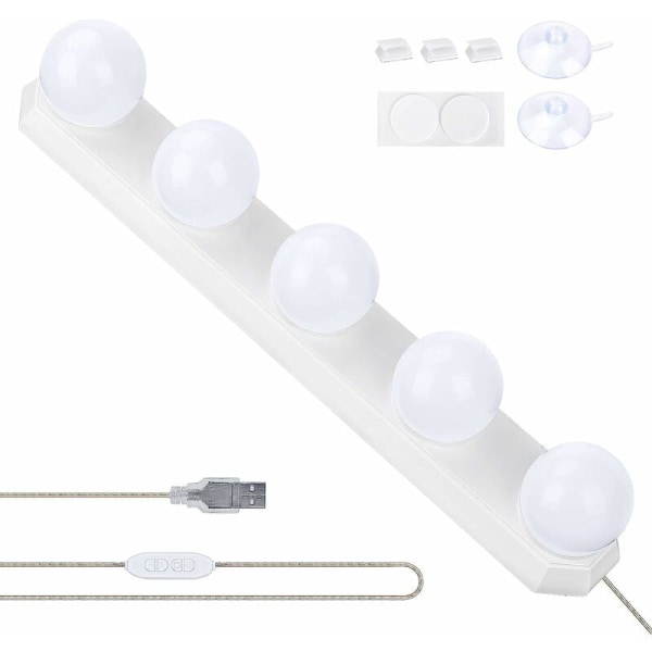 Sminkspegellampa, USB LED-spegellampa med 5 LED-lampor, 3 färglägen för sminkspegelbelysning i badrum