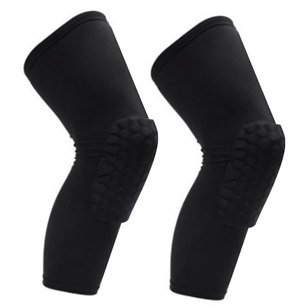 20242PCS Knäskydd Unisex Förlängd Hålstruktur Anti Kollision Kompressions Knästrumpa för Basket Svart L För 175?185CM Höjd