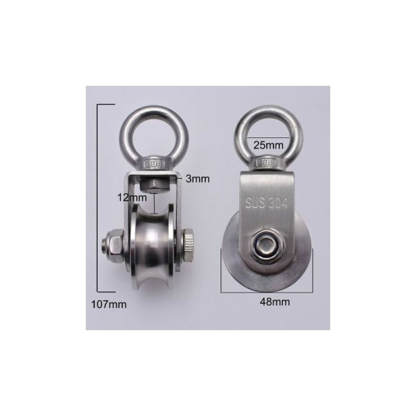 Lyftvals 500 kg med 2 lager, vals för kabel, 48 mm vals 304 rostfritt stål