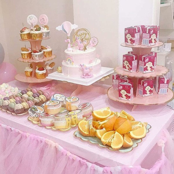 Set med 2 tårtställningar i kartong med 3 våningar, tårtställningar i kartong, dekoration för babyshower, bröllop, födelsedagar (blå)