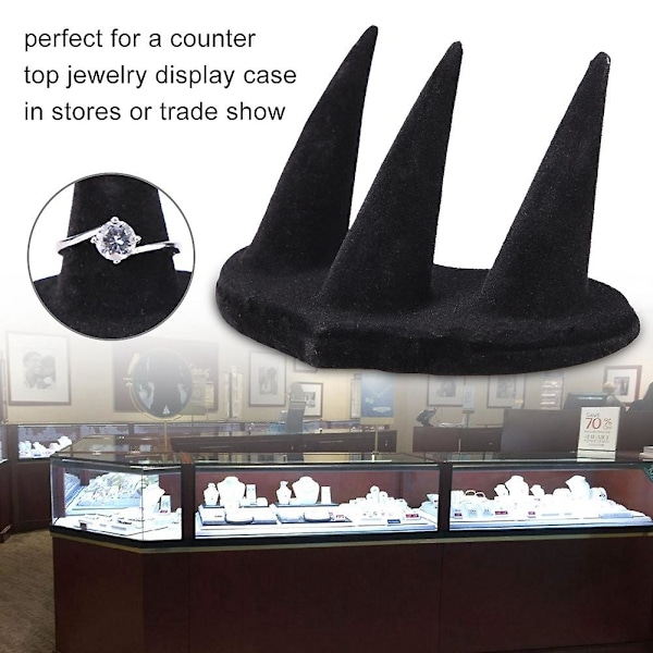 Sort Finger Display Ring Holder Showcase Stand Smykker Ringe Organizer (3 Fingre)