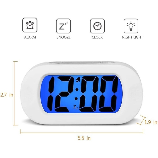 Mini väckarklocka, enkel väckarklocka snooze väckarklocka LED digital tyst digital LCD stor elektronisk display batterier färgat ljus vit