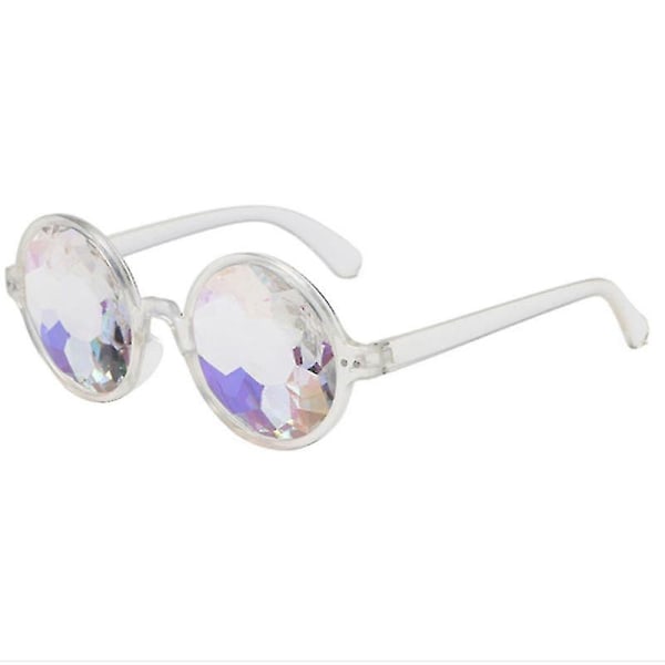 Kaleidoscope Rainbow Round Glasses Prism Diffractive Lens, Transparent Frame With Hole