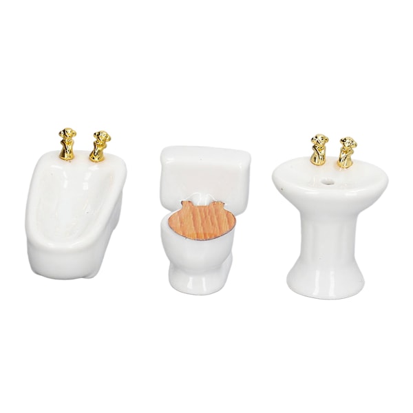 3 stk. dukkehus miniature badeværelsessæt keramik simulation badekar toilet vask 1/24 dukkehus badeværelsesmøbler ren hvid