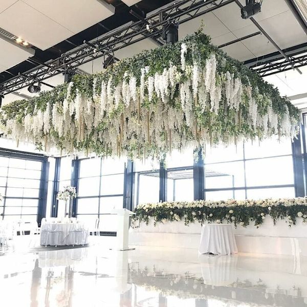 Konstgjorda blommor, 24 st konstgjorda falska Wisteria vinrankor hängande sidenblommor hem bröllopsfest dekoration (24 st, 110 cm/varje tråd, vit)