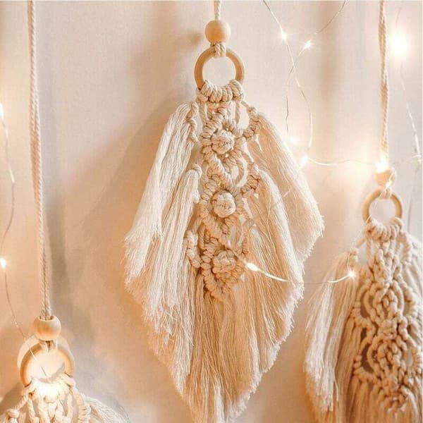 Macrame väggbonad Boho dekor vävd väggdekor blad fjäder bohemisk gobeläng handvävda dekorationer för hem vardagsrum sovrum replik