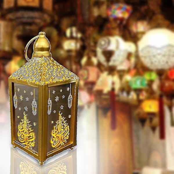 Ramadan Lykta LED Hängande Lyktor Ramadan Dekoration Ljus Semesterbelysning Smidesjärn Nattljus S