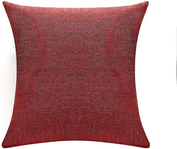 Sæt med 2 røde pudebetræk i rustikt linned, dekorative firkantede pyntepuder 20x20 tommer til sofa- og sofadekoration