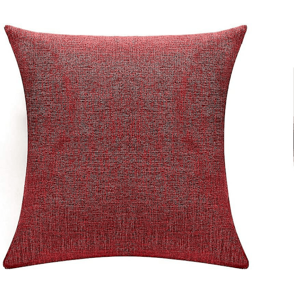 Set med 2 røde putetrekk i rustikt lin, dekorative firkantede pynteputer 18x18 tommer for sofa- og sofadekorasjon