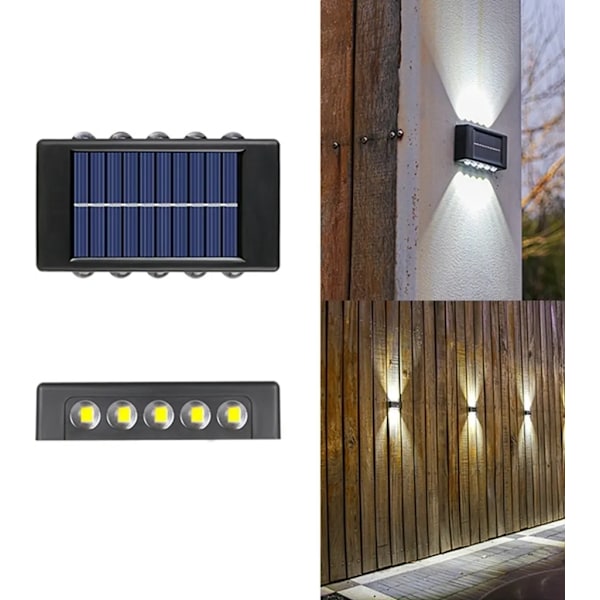 LED solcellslampor staketlampa 10 LED vägglampor trädgårdslampa utomhus trapplampa, solcellslampa staketlampa (vitt ljus)