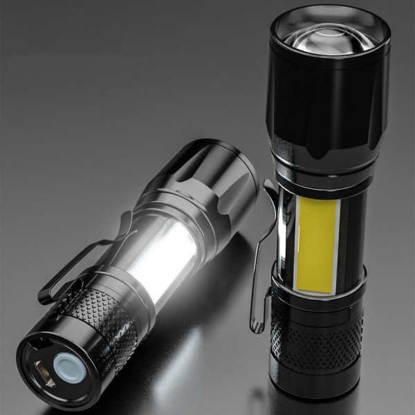 Led ficklampa, 1000 lumen superljus ficklampa, zoombar, uppladdningsbar ficklampa med 4 lägen, kraftfull handhållen ficklampa（A）