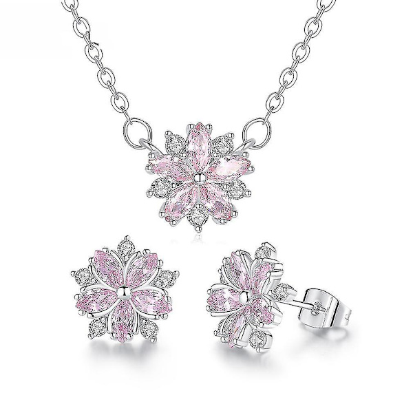 Smyckesset Blommig Romantisk Kronblad Mikro Inlagd Zirkon Dam Halsband Örhängen För Födelsedagspresent