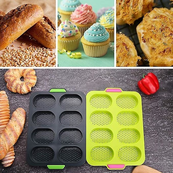 Mini bageplade, Pain au Lait form franskbrødsform 8 gitter silikone brødform 2 stk Muf