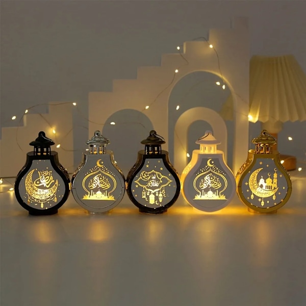 Lykta bordsdekoration med LED-ljus, utomhus LED-lykta LED-ljusbelysning för festdekoration, Ramadan guld