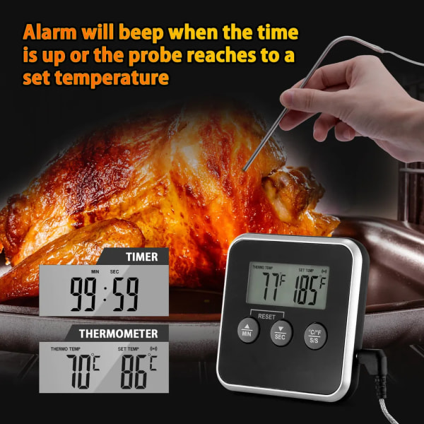 Digital kötttermometer Matgrill Termometer Grill Grill BBQ Röktermometer med Smart Cooking Mode Timer Larm Ugn Digital termometer