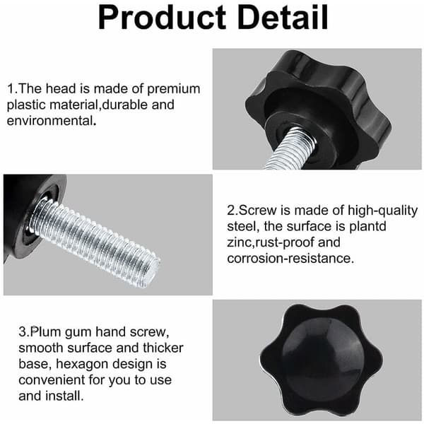 6-pack M8 50 44 vingmuttrar vingmuttrar, räfflade plaststjärnknopp vingmuttrarklämmor