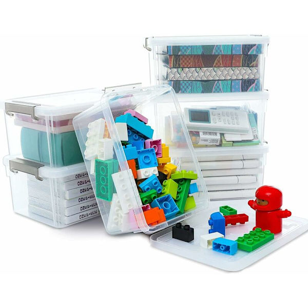 3L förvaringsbehållare med lock, stapelbara plastbehållare för smådelar, 23 x 17 x 10,5 cm