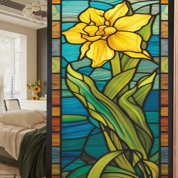 45*100cm fönsterfilm gul blomma färgat glas fönsterdekaler insynsskydd film DIY fönsterdekaler glasfilm