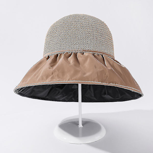 Fiskarehatt Dam Fashion Solid Color Weave Hollow Out Med Vindtät Sladd Kepssolhatt