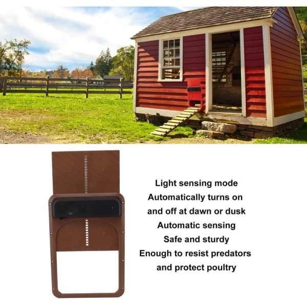 Automatisk hönsgårdsdörr Soldriven säker hönsgårdsdörr med ljussensor för fjäderfäbrun