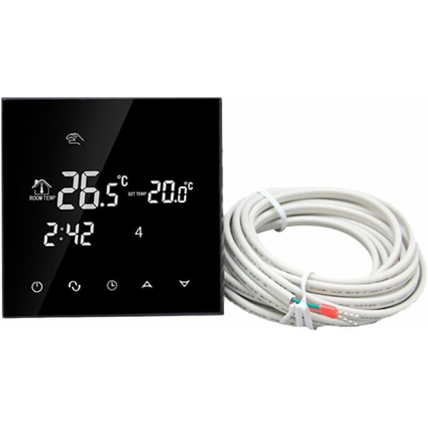 Programmerbar elektrisk termostat Smart digital rums termostat med glas pekskärm 230V 16A Svart