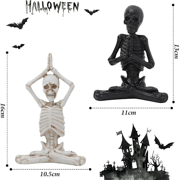 Mike Halloween Dekoration Yoga Skull Statuer, lille harpiks skulptur håndværk skelet karakteristisk modellering dekoration ornamenter til stuen, soveværelset