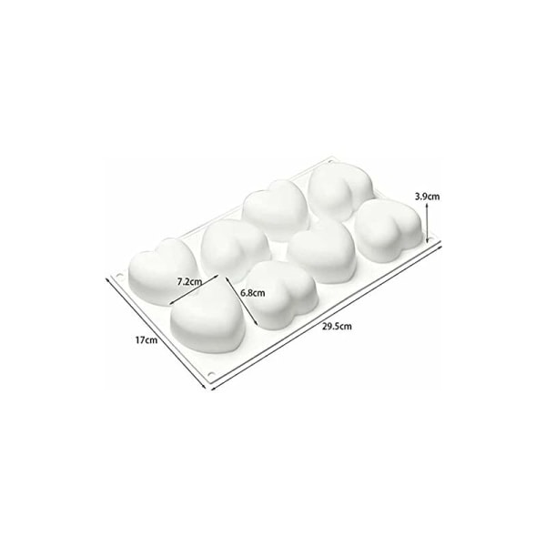 3D hjärtformad silikonform för tårta, hjärtformad mousseform, dessert, silikonmousse, bakning, etc. (8 3D hjärtformade håligheter)