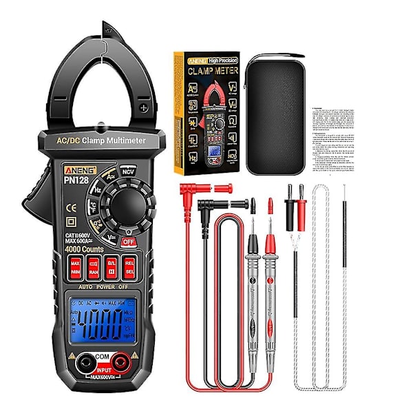 Clamp Meter Digital Multimeter Strøm 4000counts Amperemåler Spændingstester（Sort）