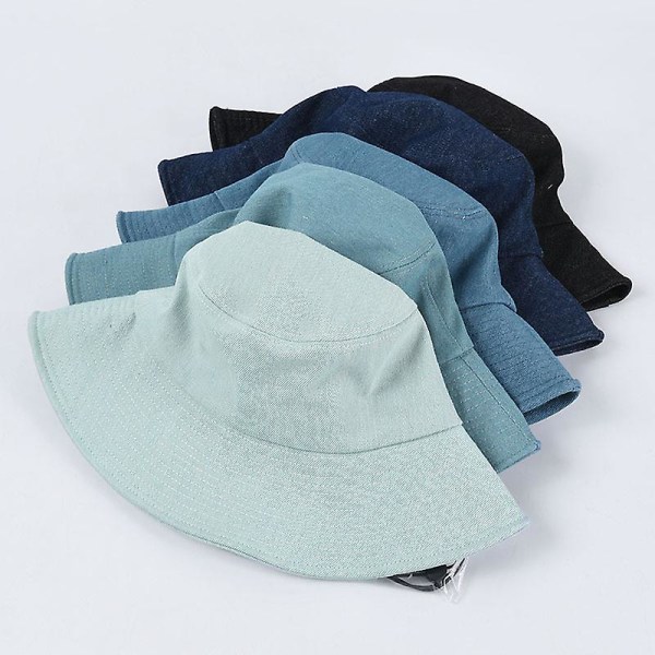 Solhatt, Bøttesolhatt for kvinner, Sammenleggbar Utendørs Hurtigtørkende Lue, Vind- og UV-bestandig hatt (svart) (lyseblå)