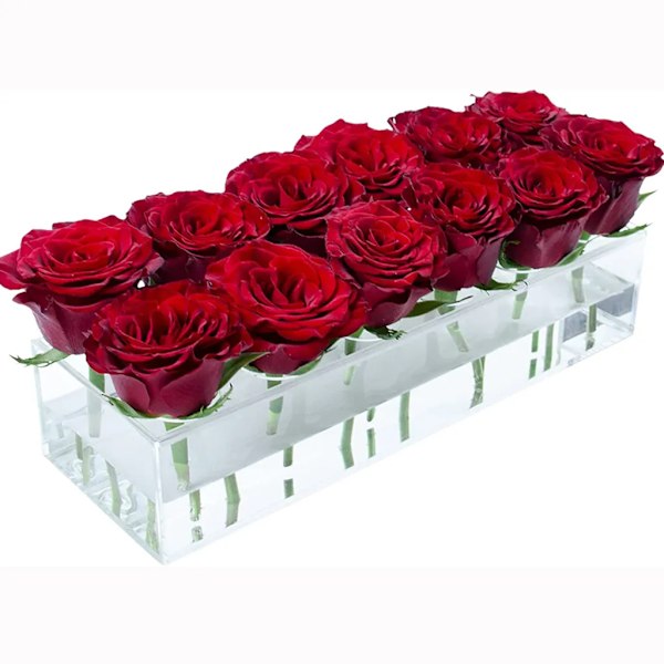 30cm 12-håls akrylvas, rektangulär transparent bordsdekoration