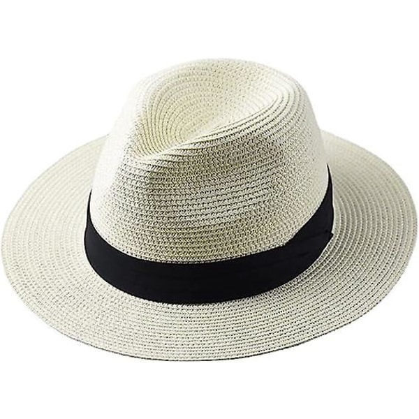 Beach Wide Eaves Straw Hat Sommar Europa Och USA Vind Flat Eaves Jazz Hat Hundred Take Panama Summer Travel Cap, Vit