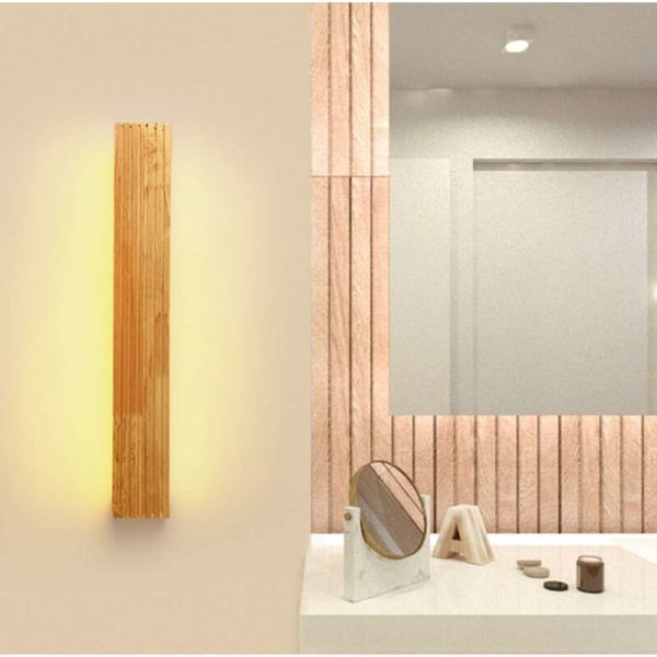 Bcc LED vägglampa inomhusljus trävägglampa varmt ljus lampa för sovrum vardagsrum kontorskorridor (55cm)