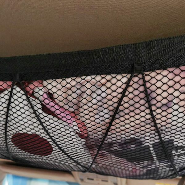 Bagagenät för tak, dubbelskiktat bilöverdrag i mesh med dragkedja Biltillbehör Två-i-ett förvaringsväska med dragsko och dragkedja (Khaki)