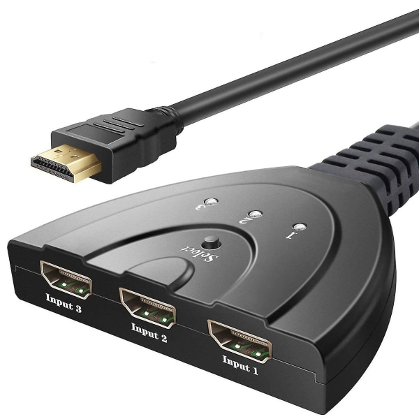 HDMI Switcher 3-portar med Pigtail-kabelbrytare Höghastighetskontakt 3d-stöd 1080p för hdtv, pc, ps3, xbox One, xbox360, projektor, stb, Nintend