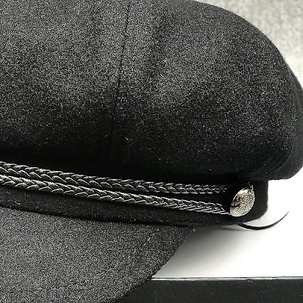 Vinter Storlek Ull Åttahörnig Hatt Män Passar Basker Mössa Flicka Mode Filt Nyhetspojke Hattar（59cm，Svart）